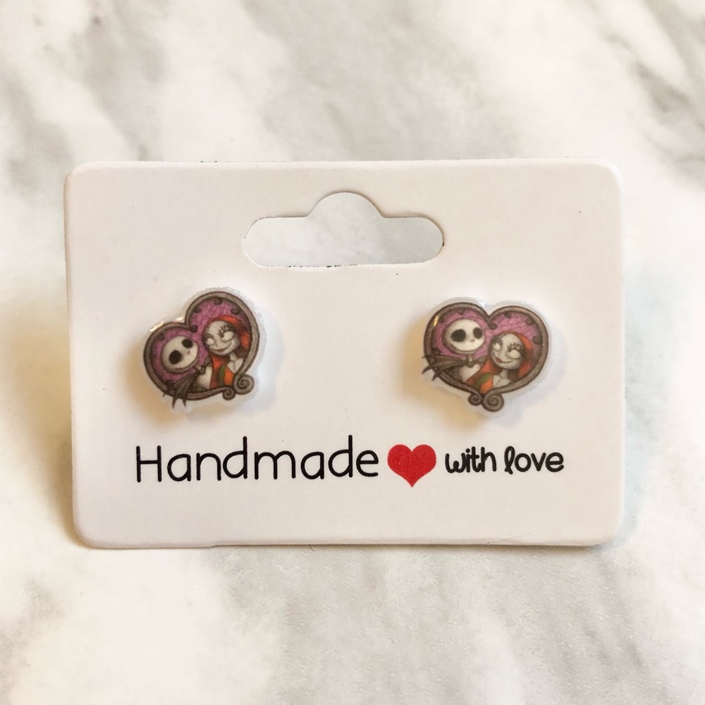 🎉 New Jack & Sally in a Heart Handmade Earrings